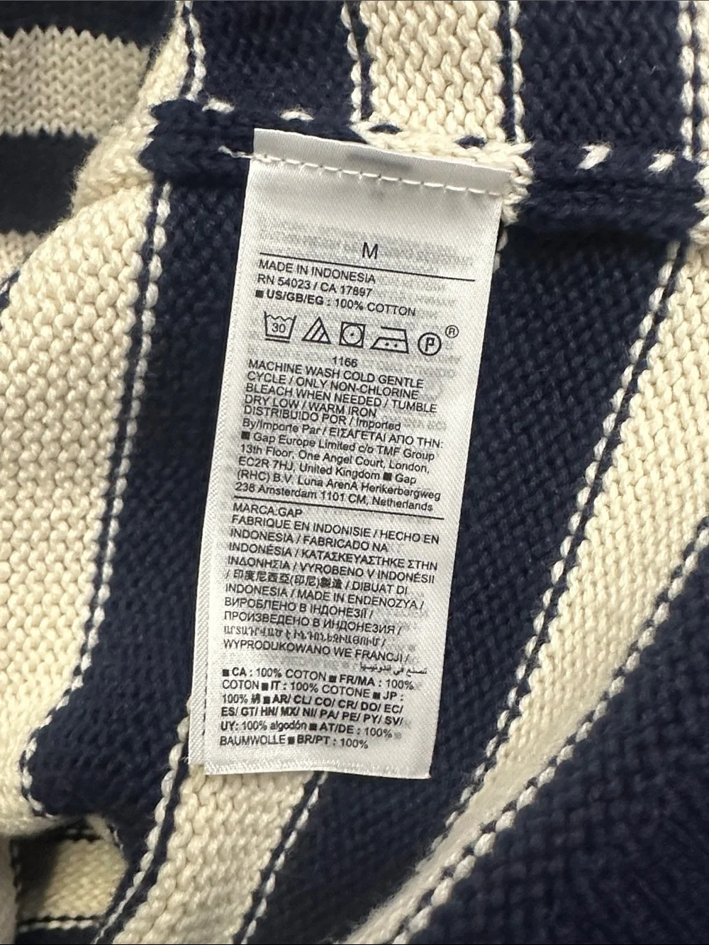 GAP Navy and White Striped Polo-Style Sweater